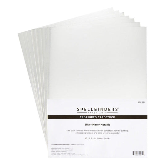 Spellbinders - 8.5X11 Treasured Cardstock Pack - 10/Pkg - Silver Mirror Metallic. Available at Embellish Away located in Bowmanville Ontario Canada.