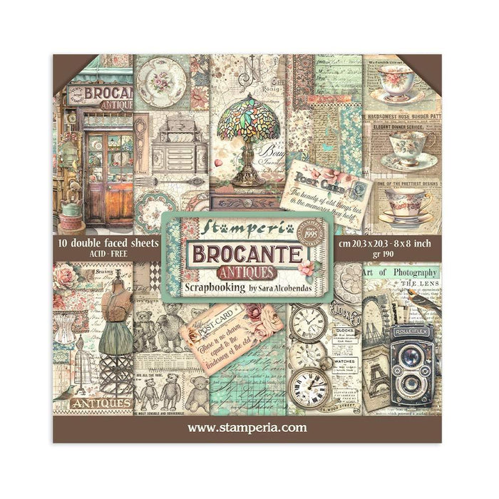 Stamperia - Double-Sided Paper Pad 8"X8" - 10/Pkg - Brocante Antiques. The perfect start to your scrapbooks, cards and more! Available at Embellish Away located in Bowmanville Ontario Canada.