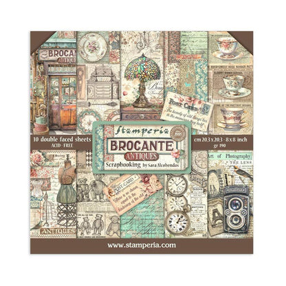 Stamperia - Double-Sided Paper Pad 8"X8" - 10/Pkg - Brocante Antiques. The perfect start to your scrapbooks, cards and more! Available at Embellish Away located in Bowmanville Ontario Canada.