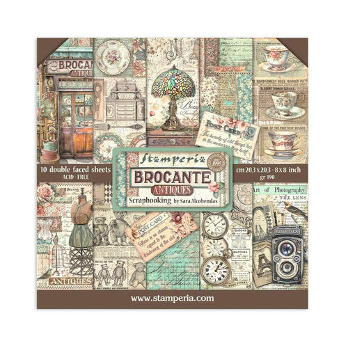 Stamperia - Double-Sided Paper Pad 8"X8" - 10/Pkg - Brocante Antiques. The perfect start to your scrapbooks, cards and more! Available at Embellish Away located in Bowmanville Ontario Canada.