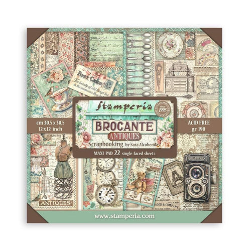 Stamperia - Single-Sided Paper Pad 12"X12" - 22/Pkg - Brocante Antiques. Start your project off right with the perfect paper for scrapbook pages, greeting cards, bookmarks, gift cards, mixed media and much more! Available at Embellish Away located in Bowmanville Ontario Canada.
