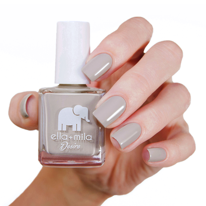 Sway With Me light grey nail polish manicure on a light skin tone with the bottle