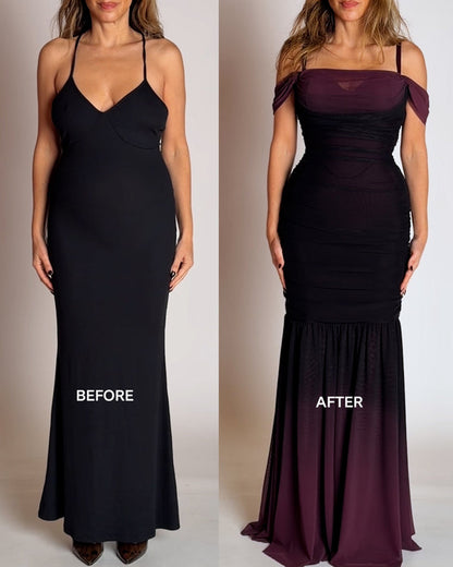 Before and after of Sweetie Mermaid Dress - Ombre Garnet