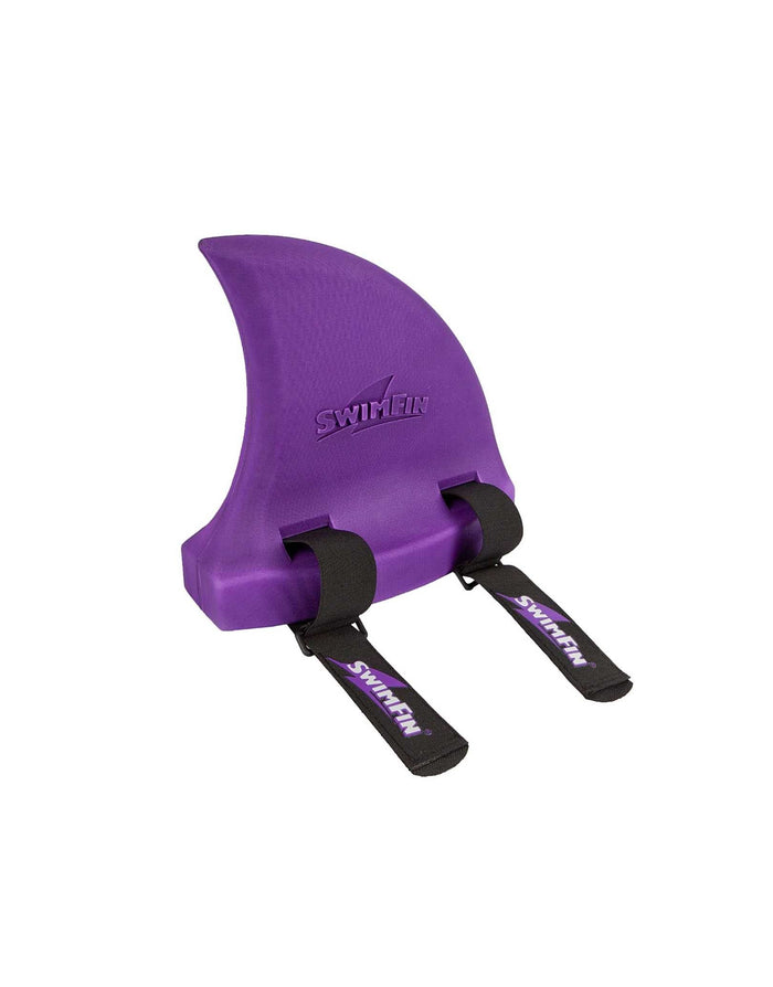 Purple SwimFin shark fin shaped buoyancy aid with adjustable straps