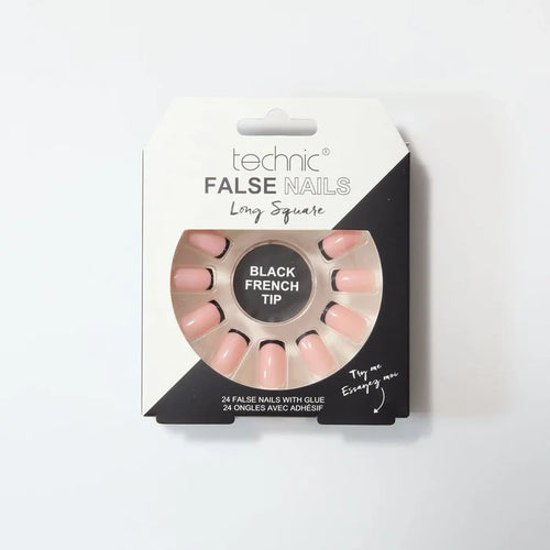 Technic False Nails Long Square Black French Tip