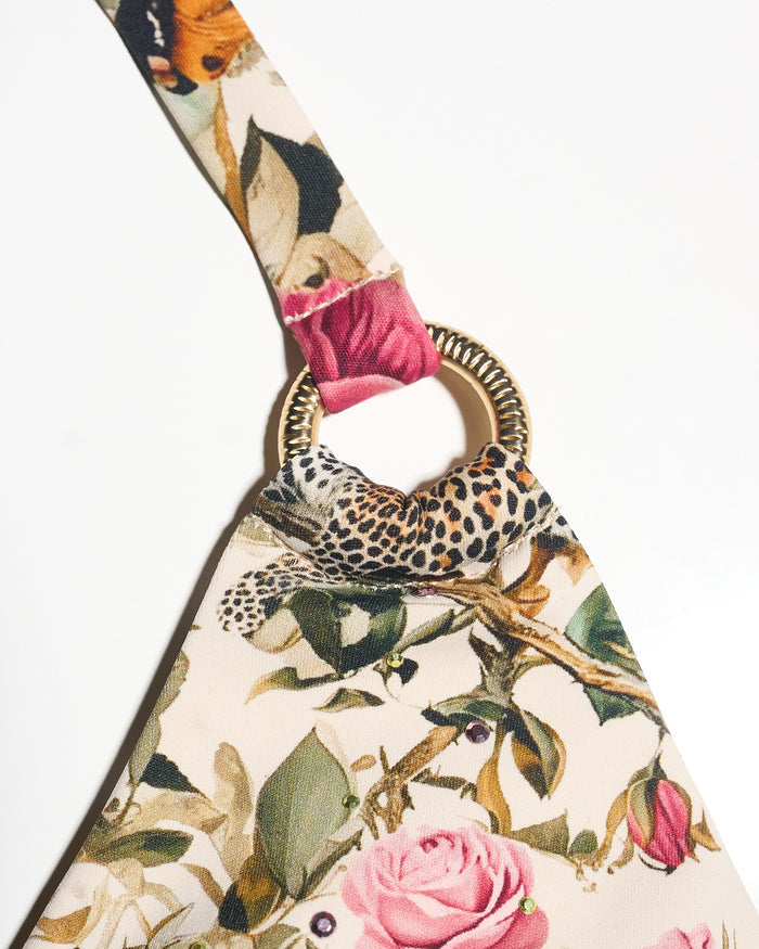 Gold hardware detail image of Triangle Bikini Top - Pink Rose Leopard