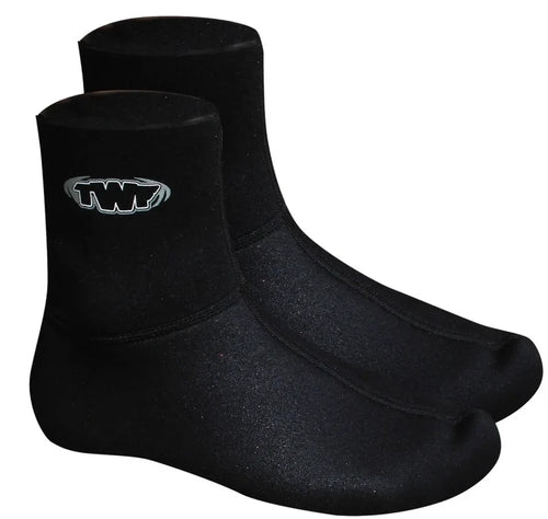 Black TWF 3mm swim socks for children, UK sizes 13 to 1, designed for comfort and water resistance during swimming.