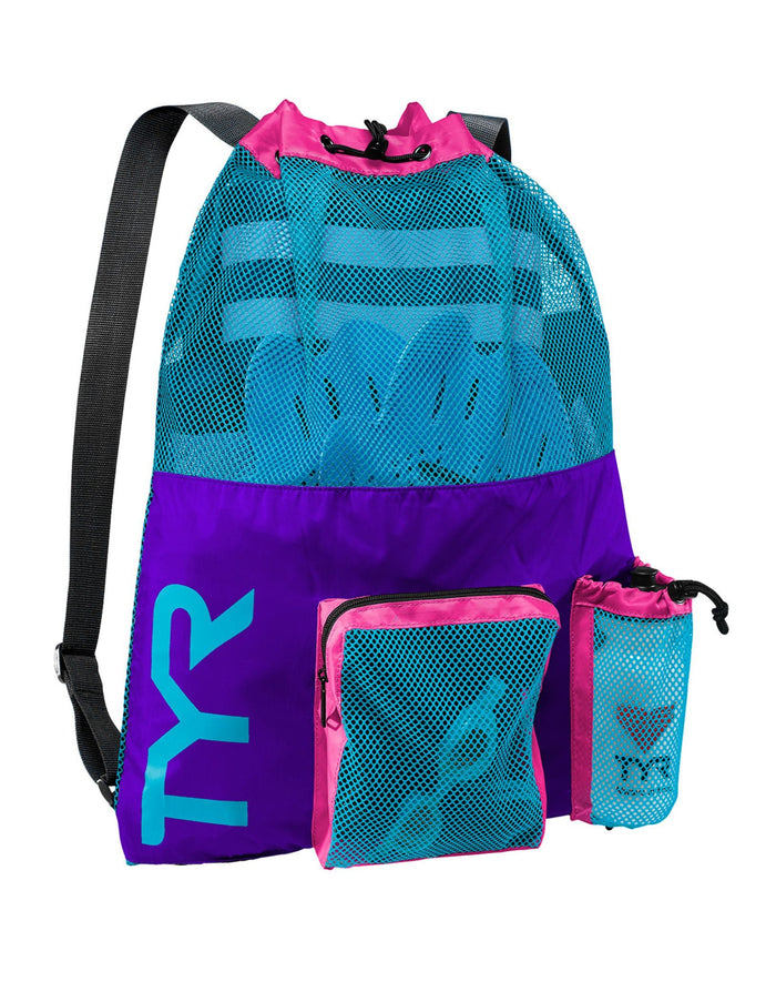 Vibrant TYR Big Mesh Mummy Backpack in purple, teal, pink