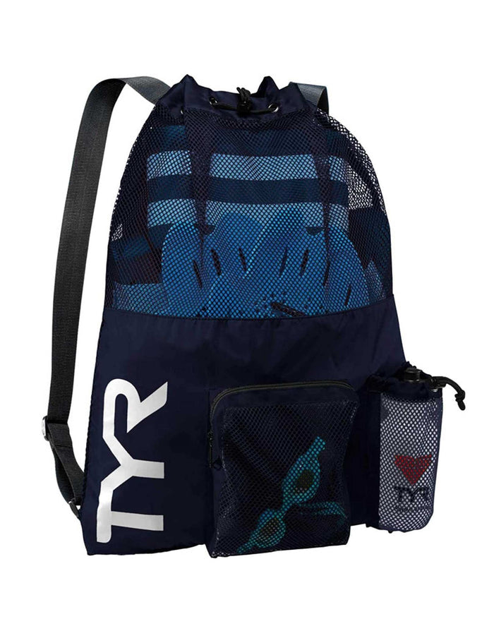 TYR Big Mesh Mummy Backpack with navy blue mesh and adjustable strap