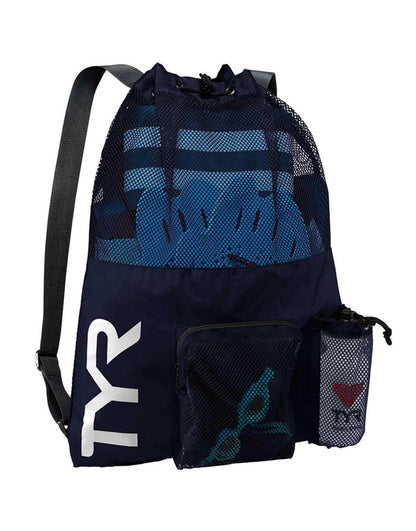 TYR Big Mesh Mummy Backpack with navy blue mesh and adjustable strap