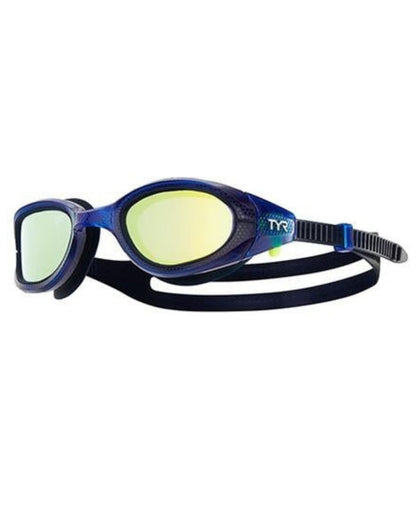 TYR Special Ops 3.0 polarized swim goggles in blue/black with yellow-tinted lenses