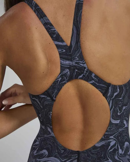 TYR Women's Thresher Hyperblitz open-back kneeskin wetsuit in titanium for competitive swimming, featuring a sleek design and flexible fit.