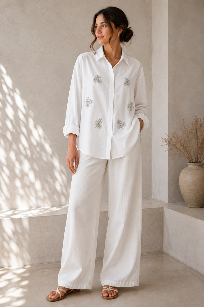 Viscose fabric diamond studded rhinestone shirt
