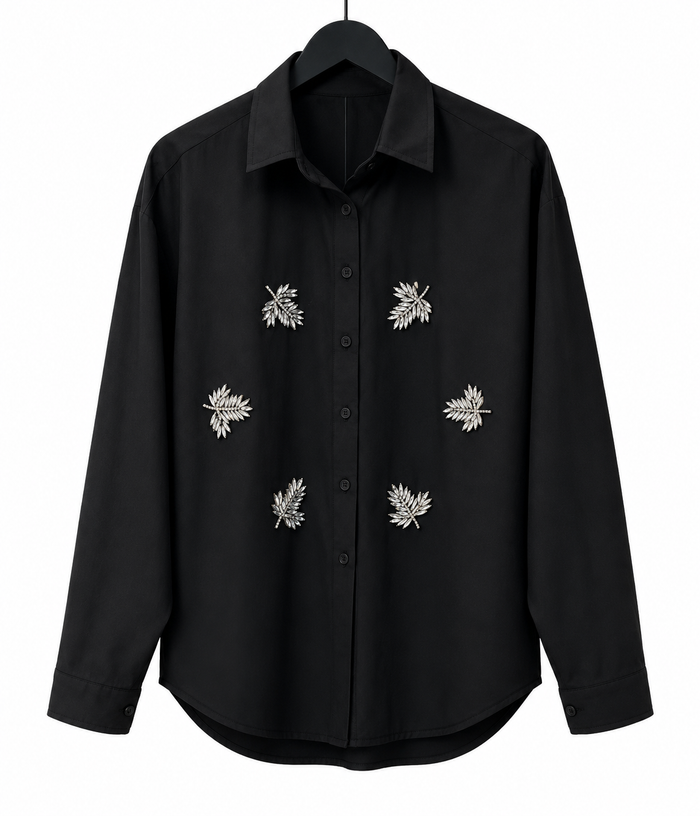 Viscose fabric diamond studded rhinestone shirt