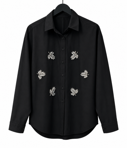 Viscose fabric diamond studded rhinestone shirt