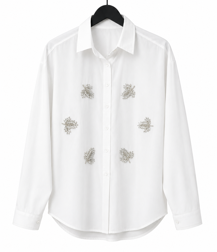 Viscose fabric diamond studded rhinestone shirt