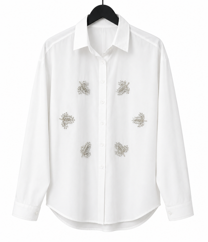 Viscose fabric diamond studded rhinestone shirt