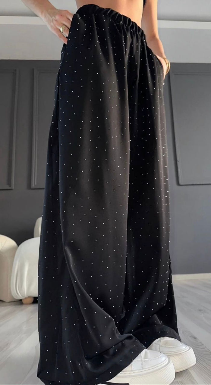 Viscose pants with rhinestones
