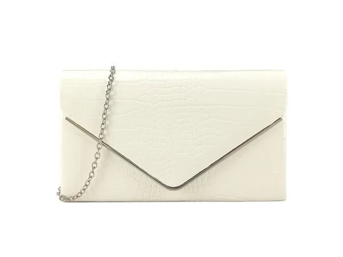 White Croc Print Clutch Bag