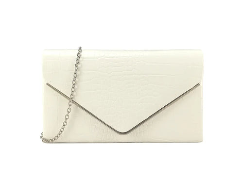 White Croc Print Clutch Bag
