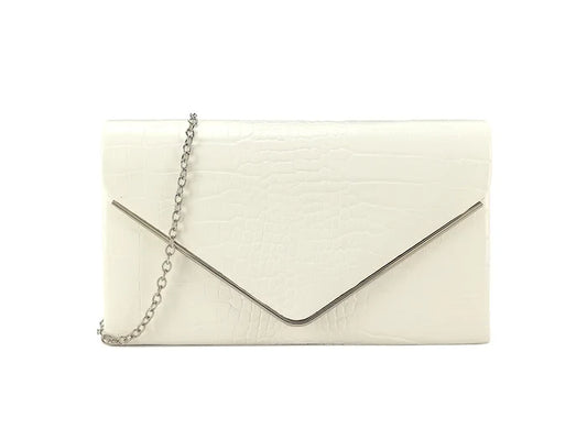 White Croc Print Clutch Bag