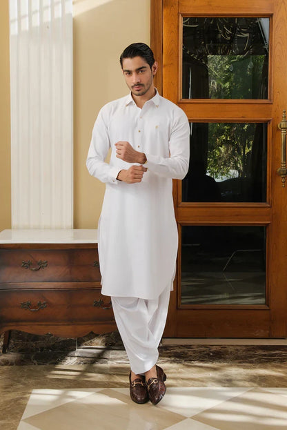 WHITE TWILL EGYPTIAN COTTON SHALWAR KAMEEZ