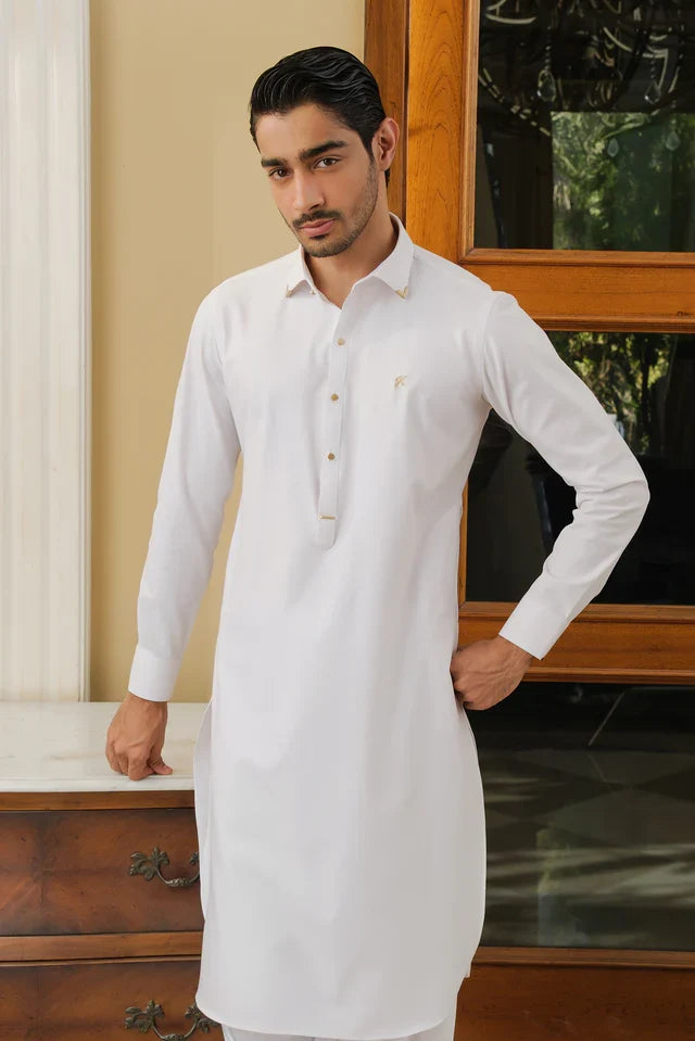 WHITE TWILL EGYPTIAN COTTON SHALWAR KAMEEZ
