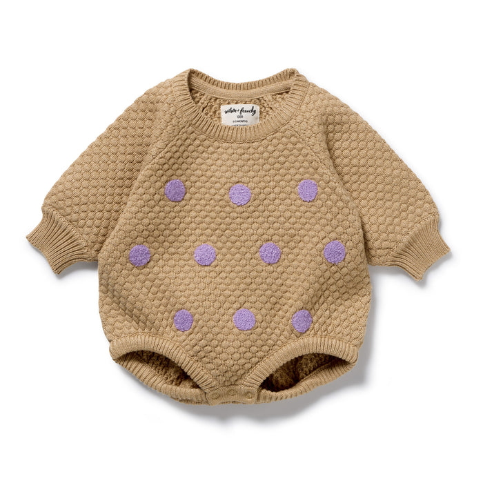 Wilson & Frenchy Knitted Bauble Bodysuit - Oat & Mulberry