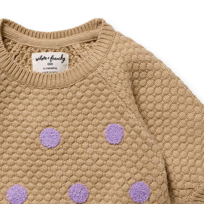 Wilson & Frenchy Knitted Bauble Bodysuit - Oat & Mulberry