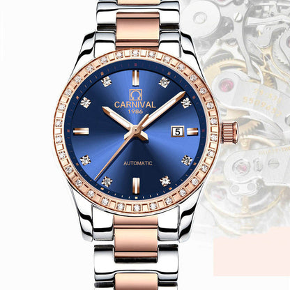 Women's Automatic Mechanical Watch - Rose Gold Diamond Waterproof Fashion Watch