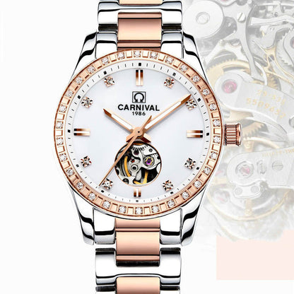 Women's Automatic Mechanical Watch - Rose Gold Diamond Waterproof Fashion Watch