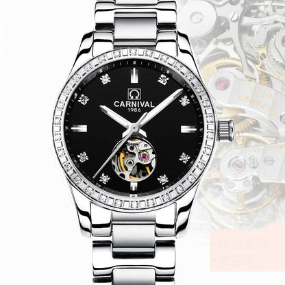 Women's Automatic Mechanical Watch - Rose Gold Diamond Waterproof Fashion Watch