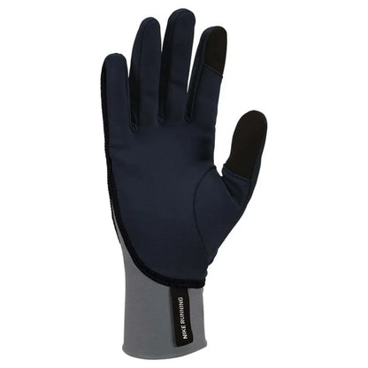 Nike women's Pacer midweight running gloves in black, smoke grey, and silver featuring tech gloves design for running comfort and warmth.