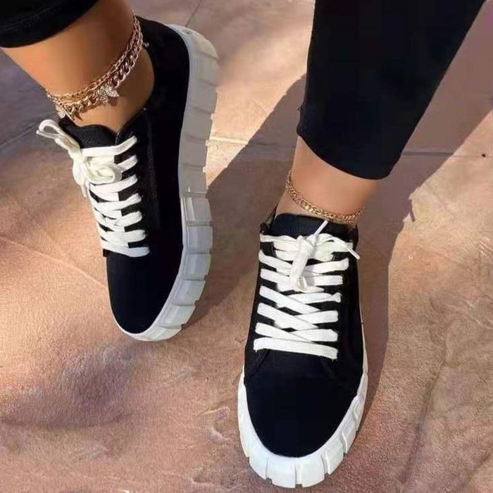 Women's Platform Lace-Up Vulcanized Sneakers — Lightweight Breathable Style