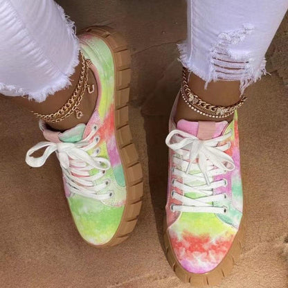 Women's Platform Lace-Up Vulcanized Sneakers — Lightweight Breathable Style