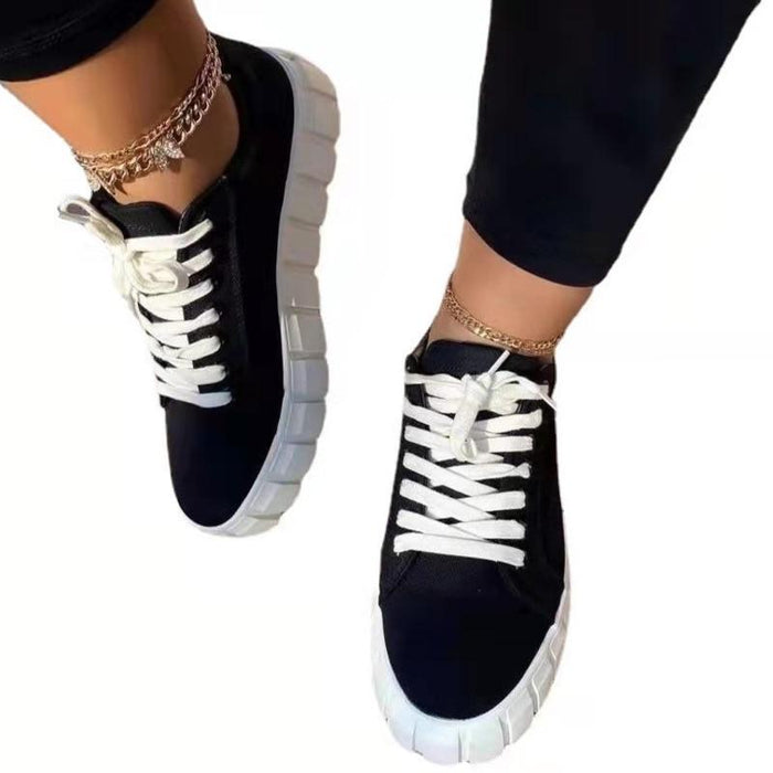 Women's Platform Lace-Up Vulcanized Sneakers — Lightweight Breathable Style