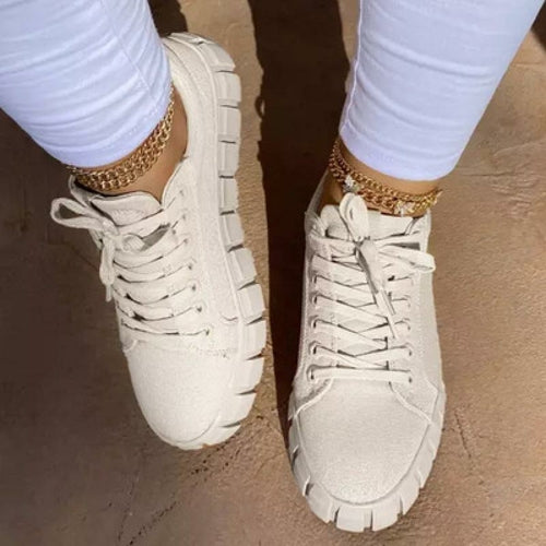 Women's Platform Lace-Up Vulcanized Sneakers — Lightweight Breathable Style