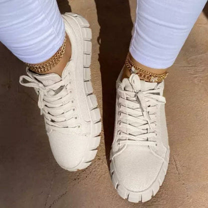 Women's Platform Lace-Up Vulcanized Sneakers — Lightweight Breathable Style