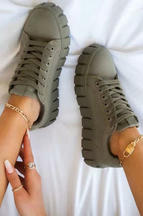 Women's Platform Lace-Up Vulcanized Sneakers — Lightweight Breathable Style