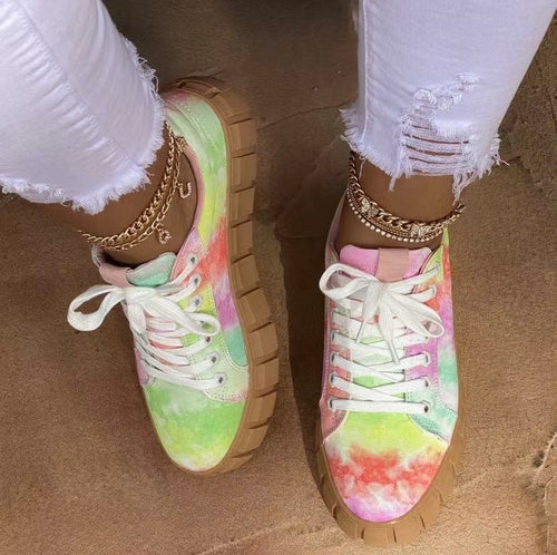 Women's Platform Lace-Up Vulcanized Sneakers — Lightweight Breathable Style