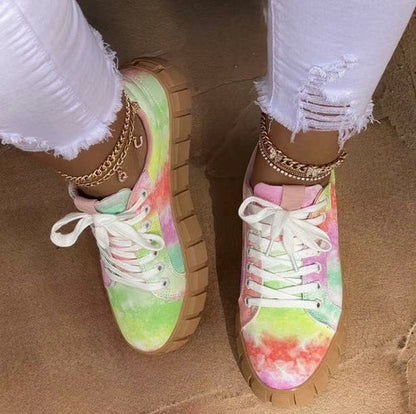 Women's Platform Lace-Up Vulcanized Sneakers — Lightweight Breathable Style