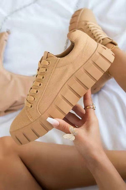 Women's Platform Lace-Up Vulcanized Sneakers — Lightweight Breathable Style