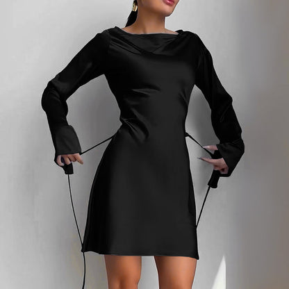 Women's Satin Lace-Up Dress - Waist Trimming Bodycon Dress