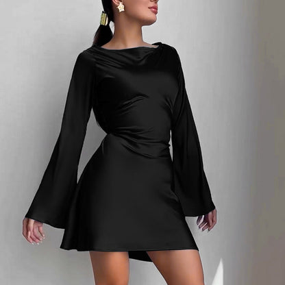 Women's Satin Lace-Up Dress - Waist Trimming Bodycon Dress
