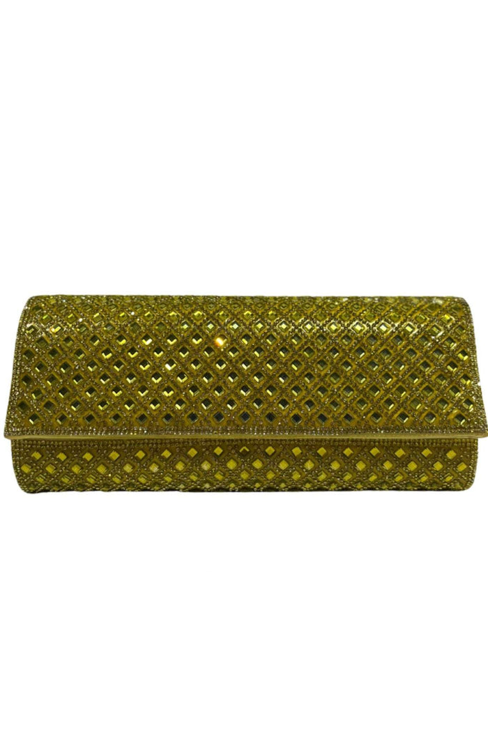 Yellow Clutch Bag - Party Accessory CB6222 with diamond-patterned embellishments, ideal for evening events and stylish occasions.
