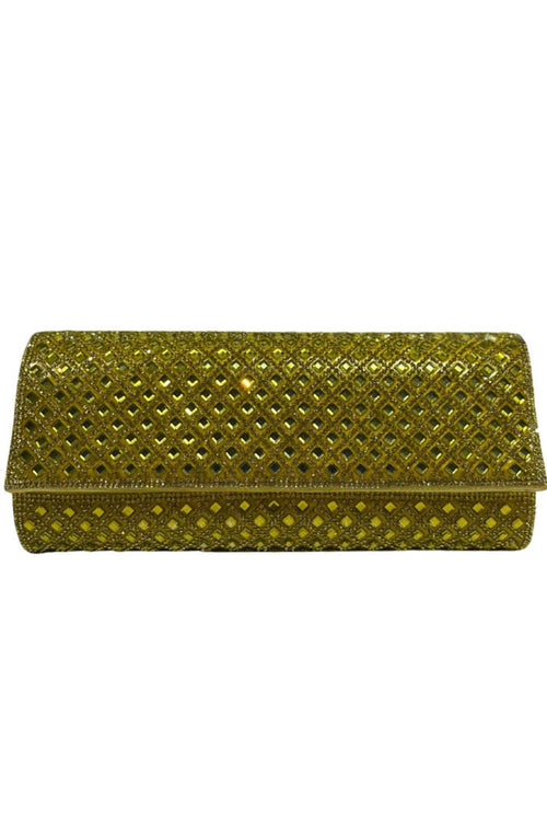 Yellow Clutch Bag - Party Accessory CB6222 with diamond-patterned embellishments, ideal for evening events and stylish occasions.