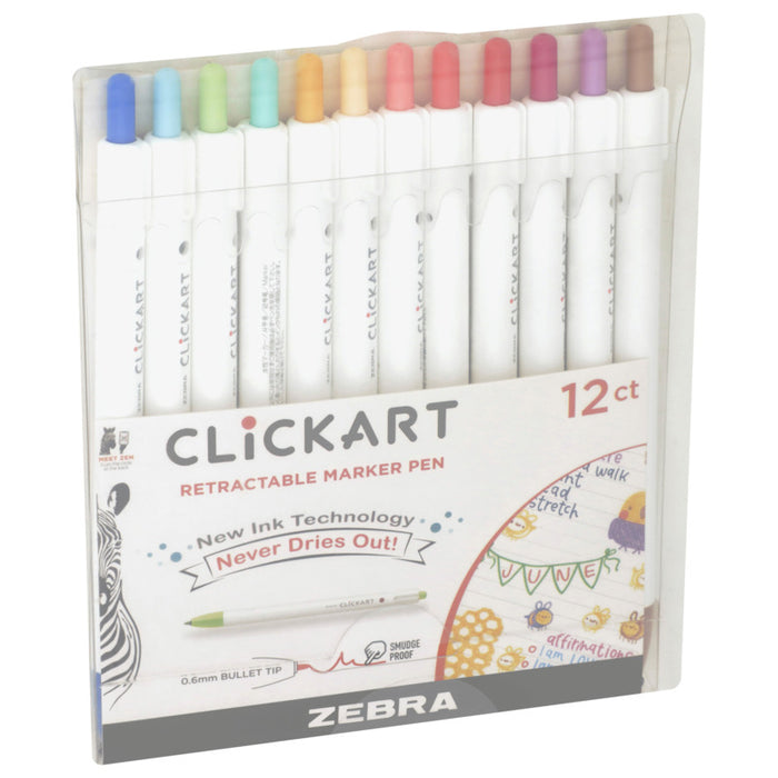 Zebra - CLiCKART Retractable Marker Pen Set - Light Colour Palette. Perfect for journaling, colour coding, drawing, and writing. At Embellish Away in Bowmnaville Ontario Canada.