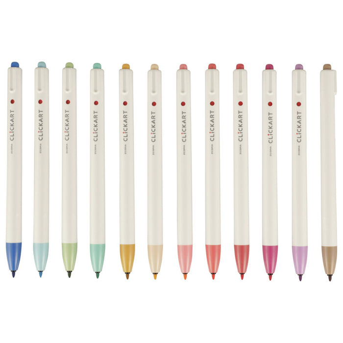 Zebra - CLiCKART Retractable Marker Pen Set - Light Colour Palette. Perfect for journaling, colour coding, drawing, and writing. At Embellish Away in Bowmnaville Ontario Canada.