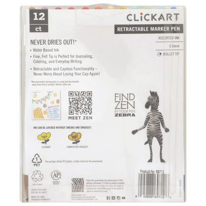 Zebra - CLiCKART Retractable Marker Pen Set - Light Colour Palette. Perfect for journaling, colour coding, drawing, and writing. At Embellish Away in Bowmnaville Ontario Canada.