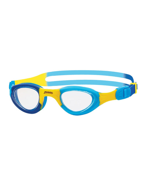 Zoggs Little Super Seal kids swim goggles in blue and yellow with clear lens